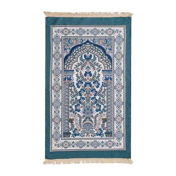 Floral Woven Jacquard Prayer Rug Foldable Muslims Islamic Kneeling Mat Carpet Tassels Blanket for Men Women and Children