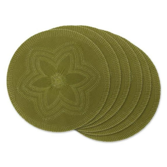 Floral Woven Round Placemat, Antique Green - Set of 6