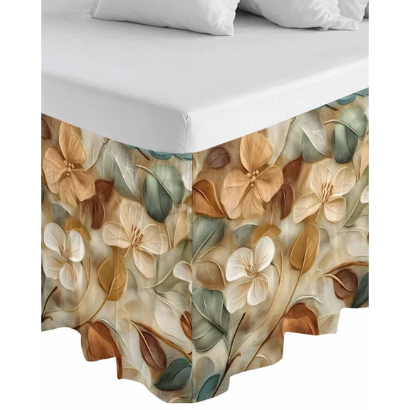 Floral Wrap Around Bed Skirts for Queen Bed 18" Drop, Bed Skirt with Adjustable Elastic Belt Dust Ruffle Bed Valance for Bedroom Hotel Luxury Modern Abstract Art Farmhouse Bed Frame Cover
