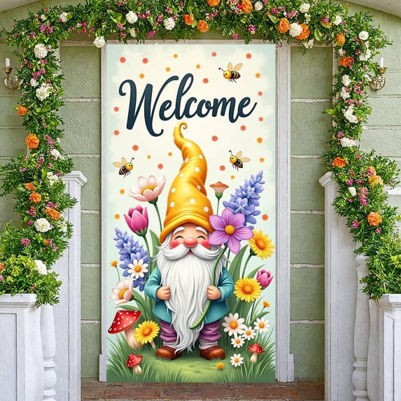 Floral Wreath Hello Sunshine Banner Pink Flowers Spring Backdrop Yellow Daisies Green Leaves Floral Display for Spring Party Garden Gathering Photo Backdrop