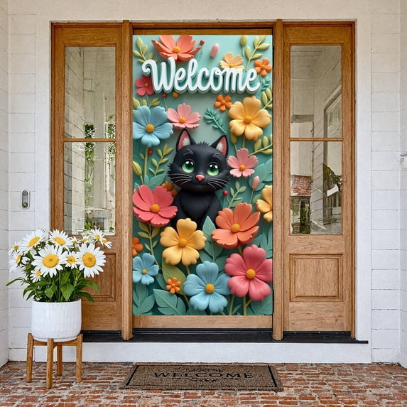 Floral Wreath Hello Sunshine Banner Pink Flowers Spring Backdrop Yellow Daisies Green Leaves Floral Display for Spring Party Garden Gathering Photo Backdrop