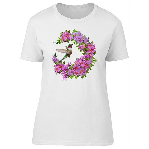 Floral Wreath & Hummingbird T-Shirt Women -Image by Shutterstock, Female Small