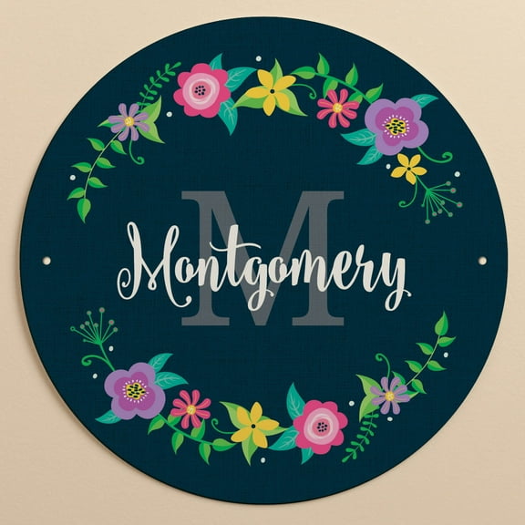Floral Wreath Navy Personalized Tin Sign