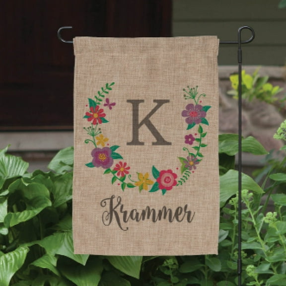 Floral Wreath Personalized Burlap Garden Flag