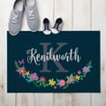 thumbnail image 1 of Floral Wreath Personalized Navy Doormat, 1 of 1