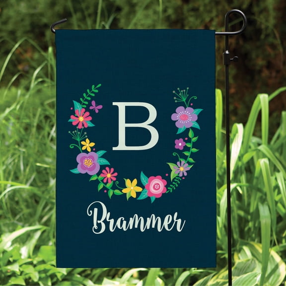 Floral Wreath Personalized Navy Garden Flag
