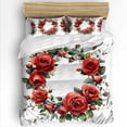 thumbnail image 1 of Floral Wreath Queen Size Comforter Set, Blossoming Rose Spring Red Flower Soft Bedding for All Seasons, 4 Pcs Bed Set with 1Comforter (90"x92") ,1 Sheet(94"x116"), 2 Pillowcases (19"x29"), 1 of 7