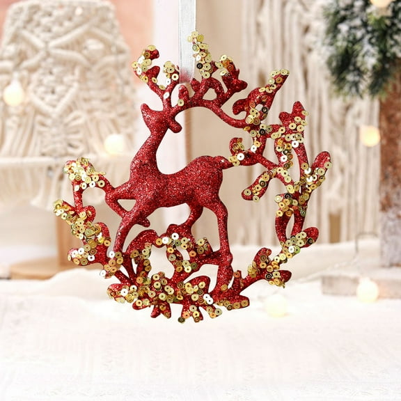 Floral Wreath And Reindeer Glitter Pendant/ Glitter Reindeer Christmas Tree Ornaments Sequined Wreath Dancing Deer Ballet Hanging Decorations For Xmas Tree Home Holiday Decor