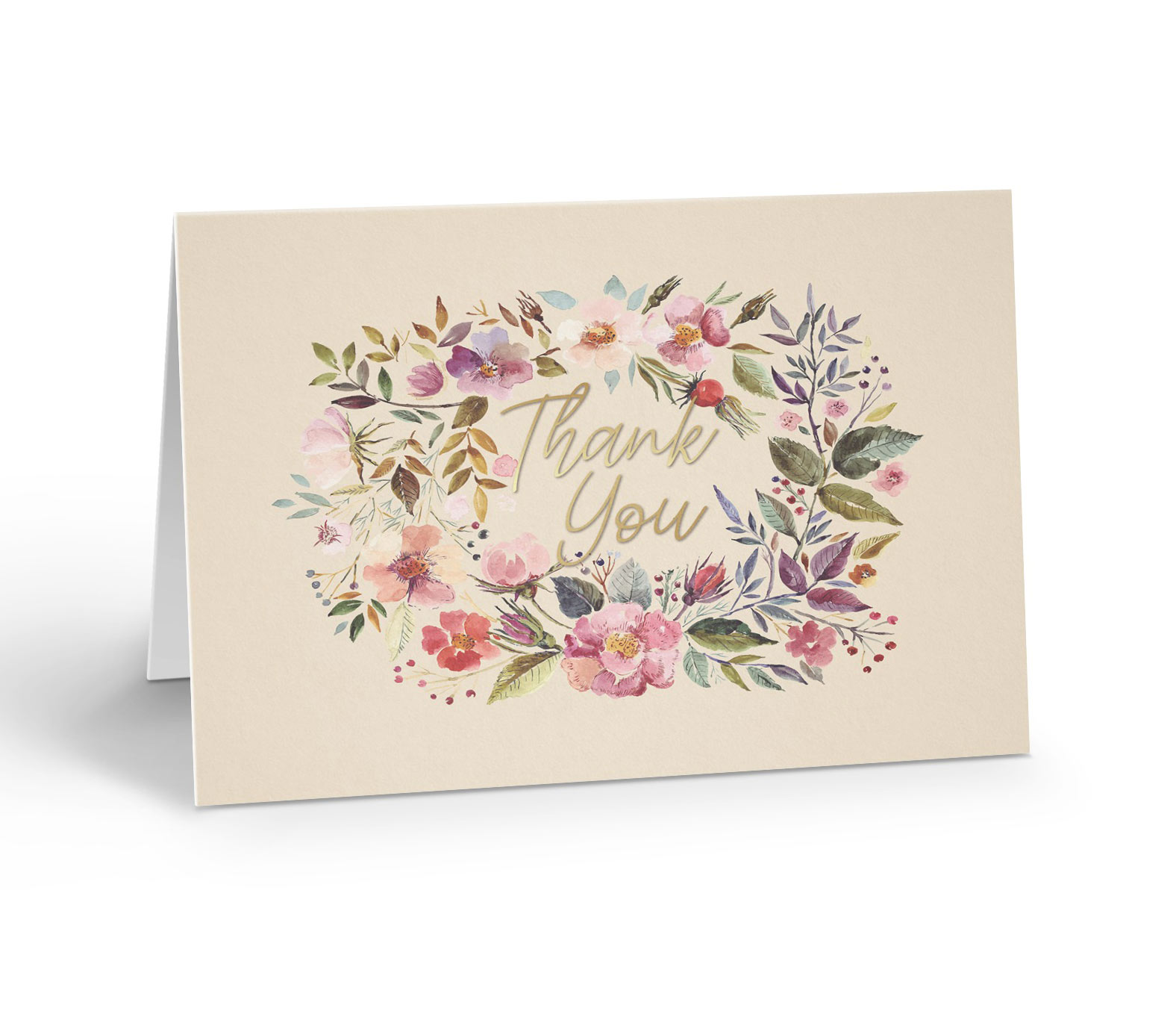 Floral Wreath Thank You Note Card - 10 Note Cards with Envelopes ...