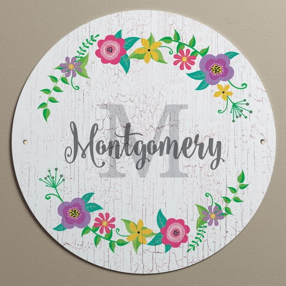 Floral Wreath White Personalized Tin Sign