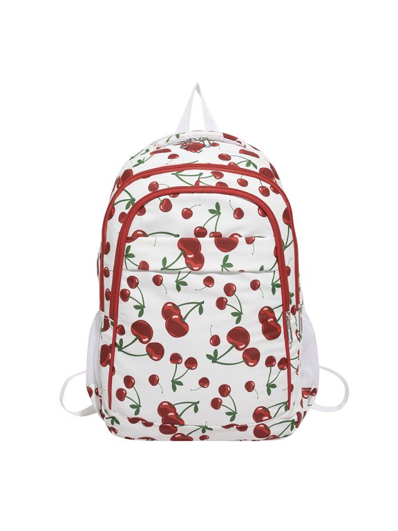 Floral Y2K Backpack 17.72 Inch Nylon Large Capacity Zipper Closure for Shopping Outdoor Daily Use (Red)