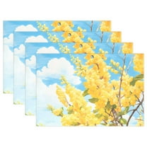 Floral Yellow 4 PCs Placemats Set Linen Non-Slip Table Mat Rectangular Washable for Dining Kitchen Party 12"x18"