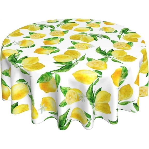 Floral Yellow Lemon Tablecloth Round 60 Inch Summer Tablecloth Waterproof Wrinkle Free Lemonade Tablecloth Kitchen Circle Table Cloth Cover Mat for Party Dinning Tabletop Wedding Home Decor
