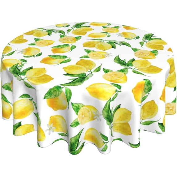 Floral Yellow Lemon Tablecloth Round 60 Inch Summer Tablecloth Waterproof Wrinkle Free Lemonade Tablecloth Kitchen Circle Table Cloth Cover Mat for Party Dinning Tabletop Wedding Home Decor