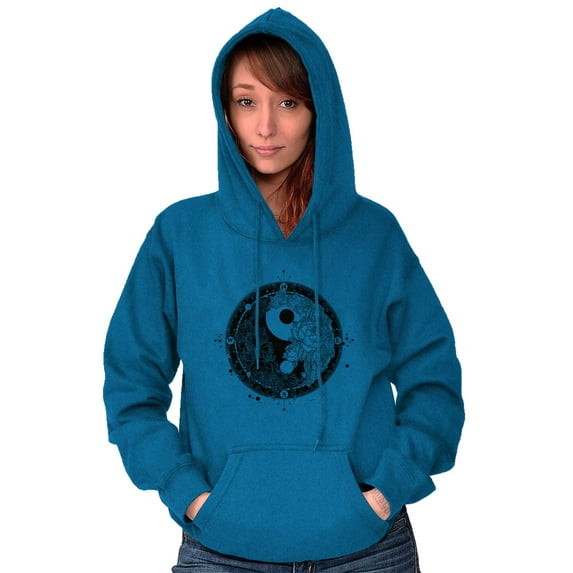 Floral Yin Yang Symbolic Spiritual Hoodie Sweatshirt Women Brisco Brands 2X