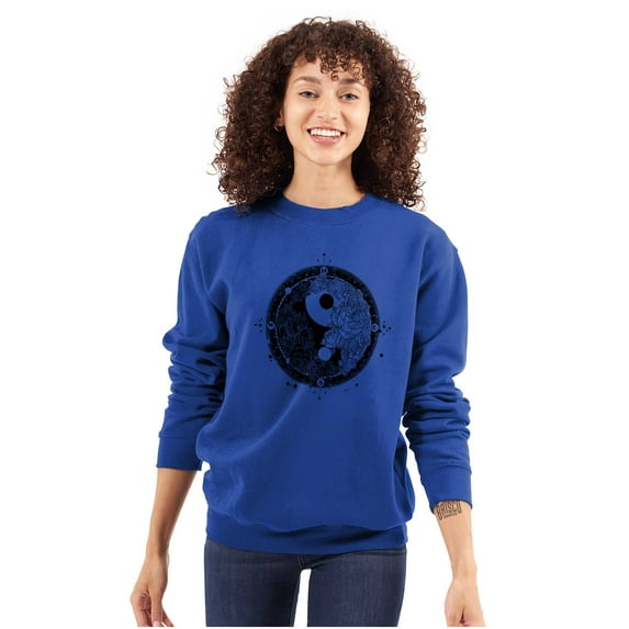 Floral Yin Yang Symbolic Spiritual Women Crewneck Sweatshirt Brisco Brands L