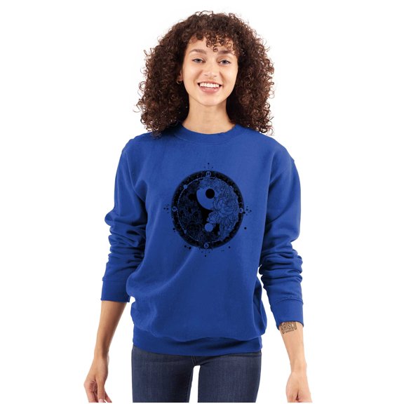 Floral Yin Yang Symbolic Spiritual Women Crewneck Sweatshirt Brisco Brands M