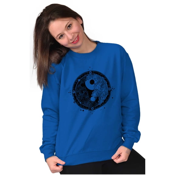 Floral Yin Yang Symbolic Spiritual Women Plus Size Crewneck Sweatshirt Brisco Brands 3X