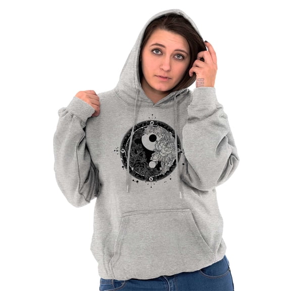 Floral Yin Yang Symbolic Spiritual Women Plus Size Graphic Pullover Hoodie Brisco Brands 3X