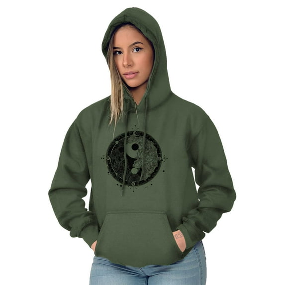 Floral Yin Yang Symbolic Spiritual Women Plus Size Graphic Pullover Hoodie Brisco Brands 4X