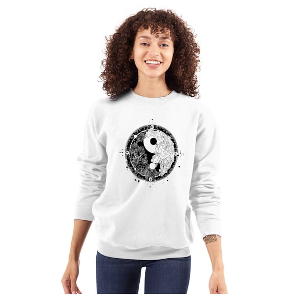 Floral Yin Yang Symbolic Spiritual Women Plus Size Crewneck Sweatshirt Brisco Brands 2X