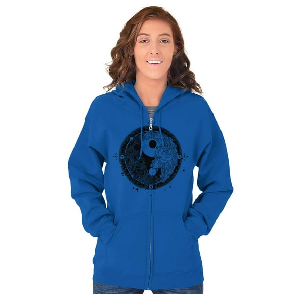 Floral Yin Yang Symbolic Spiritual Womens Plus Size Graphic Zipper Hoodie Brisco Brands 5X