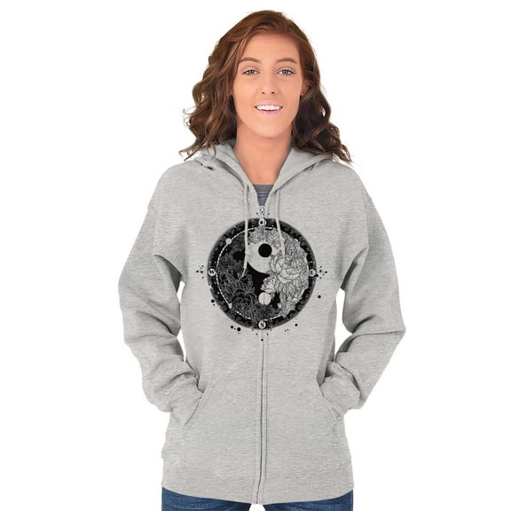 Floral Yin Yang Symbolic Spiritual Womens Plus Size Graphic Zipper Hoodie Brisco Brands 5X