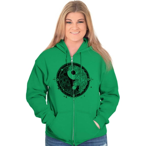 Floral Yin Yang Symbolic Spiritual Zip Hoodie Sweatshirt Women Brisco Brands 5X