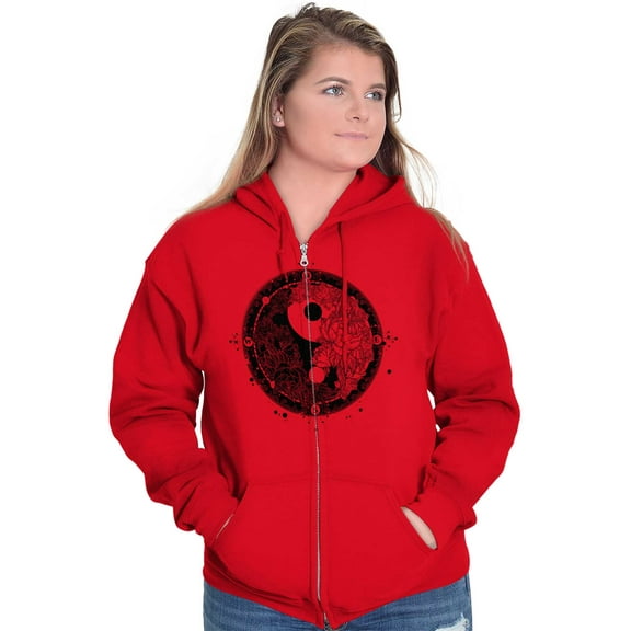 Floral Yin Yang Symbolic Spiritual Zip Hoodie Sweatshirt Women Brisco Brands L