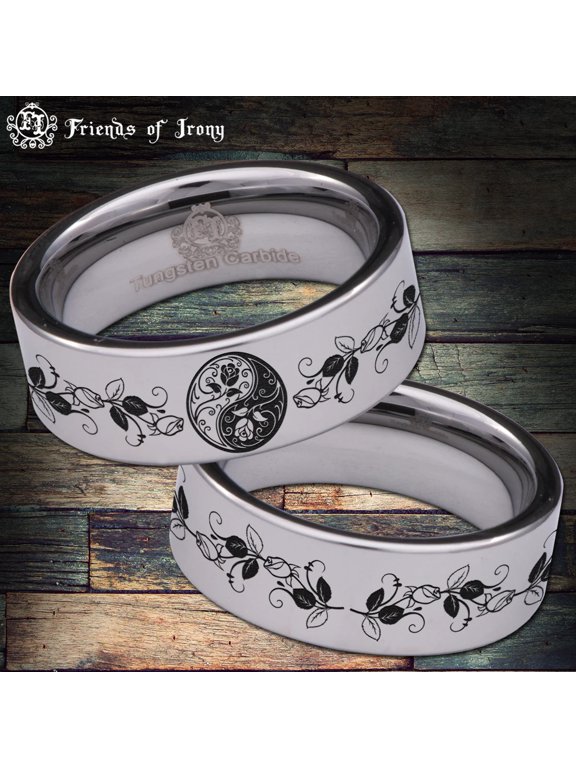Floral Yin Yang Tungsten Carbide Ring