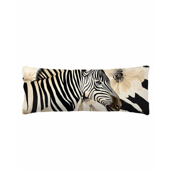 Floral Zebra Body Pillow Cover 20 x 54 Inch Decorative Pillow Cover Black Stripes Flowers Plant Spring Botanical Lumbar Pillowcase Seasonal Rectangle Cushion Case for Couch Sofa Bed Living Room