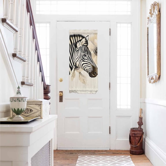 Floral Zebra Door Curtains for Door Window, French Sidelight Front Back Door Curtains With Tieback, Black Stripes Flowers Plant Spring Botanical Kitchen Rod Pocket Drapes Panel, 25"x40"