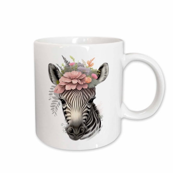 3drose, Floral Zebra Face Illustration, 11oz Mug