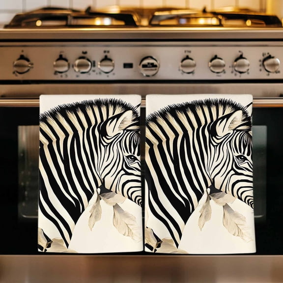 Floral Zebra Kitchen Towels Set of 1, Black Stripes Flowers Plant Spring Botanical Absorbent Dish Towels for Kitchen, Microfiber Hand Towel, Quick Drying Tea Towel for Cleaning Decorative Dishcloths