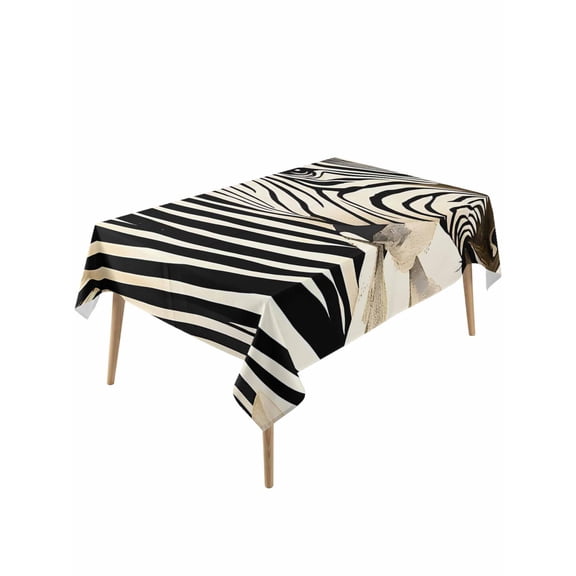 Floral Zebra Rectangle Tablecloth, Black Stripes Flowers Plant Spring Botanical Waterproof & StainResistant Tablecloth, Oil-proof Table Cover for Dining/Party/Wedding/Camping/Buffet 54x108 In