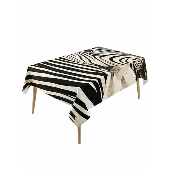 Floral Zebra Rectangle Tablecloth, Black Stripes Flowers Plant Spring Botanical Waterproof & StainResistant Tablecloth, Oil-proof Table Cover for Dining/Party/Wedding/Camping/Buffet 60x120 In