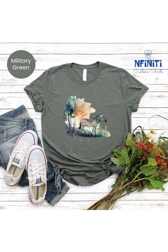 Floral Zebra T-Shirt, Safari Animal Shirt All Size S-5Xl