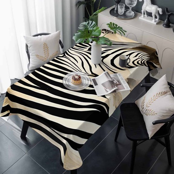 Floral Zebra Table Cloth Waterproof Tablecloths, Black Stripes Flowers Plant Spring Botanical Tablecloth Dining Table Cover for Kitchen Party Tabletop Outdoor, Rectangle Tablecloth 60x120 Inch