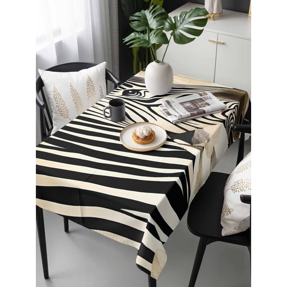 Floral Zebra Tablecloth Rectangle Table Cloth 60x120, Waterproof Tablecloth Outdoor Table Cloth, Black Stripes Flowers Plant Spring Botanical Washable Table Cover for Kitchen Dinning Party