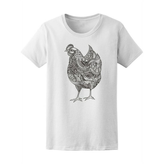 Floral Zen Doodle Hen Chicken T-Shirt Women -Image by Shutterstock, Female Medium