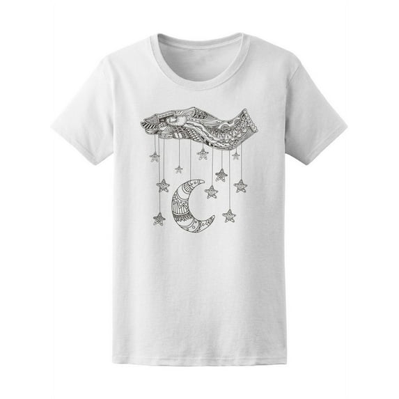 Floral Zen Doodle Moon Stars T-Shirt Women -Image by Shutterstock, Female Medium