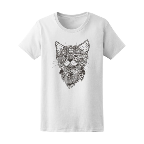 Floral Zen Doodle Sandcat Cat T-Shirt Women -Image by Shutterstock, Female Large