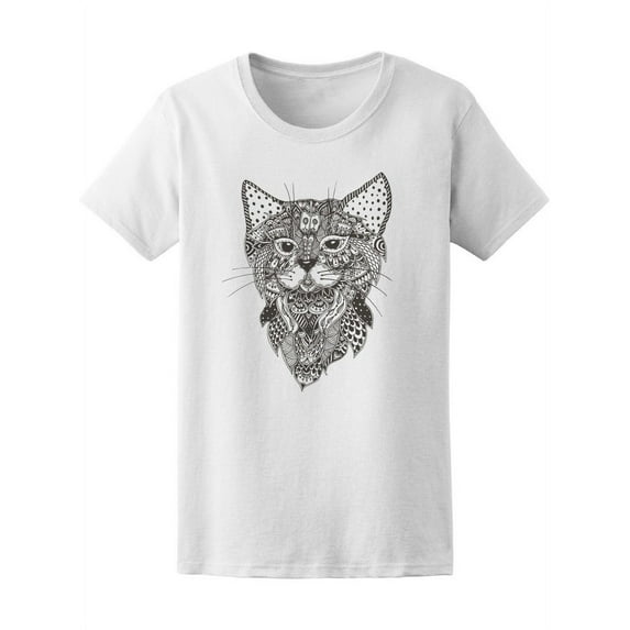 Floral Zen Doodle Sandcat Cat T-Shirt Women -Image by Shutterstock, Female x-Large