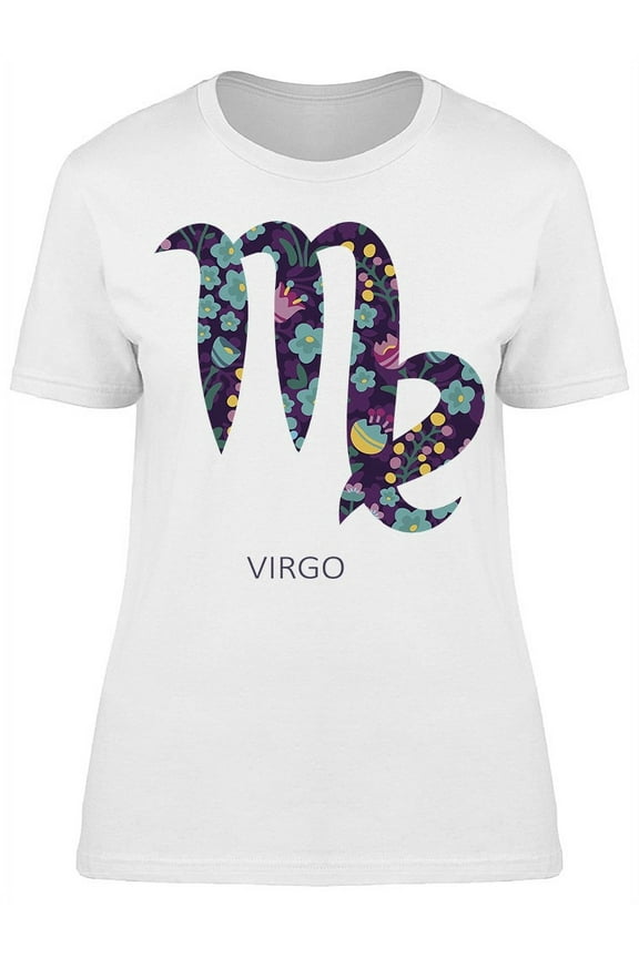 Floral Zodiac Sign Virgo Graphic T-Shirt Women -Image by Shutterstock, Female Small