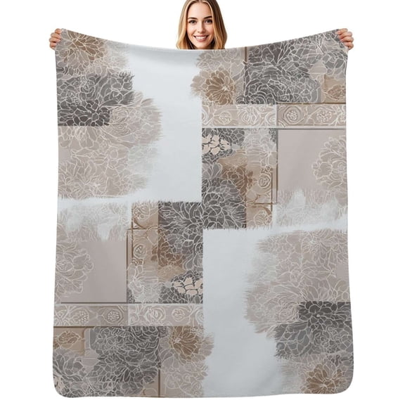 Floral abstract beige pattern design Flannel Blanket Warm Soft Bedding Throws Winter Camping Chair Sofa Bed