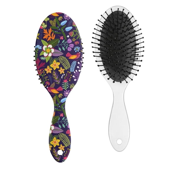 Floral and Bee Artwork Hair Brush, Retro Tropical Flower Detangling Paddle Brush with Artistic Watercolor Pattern