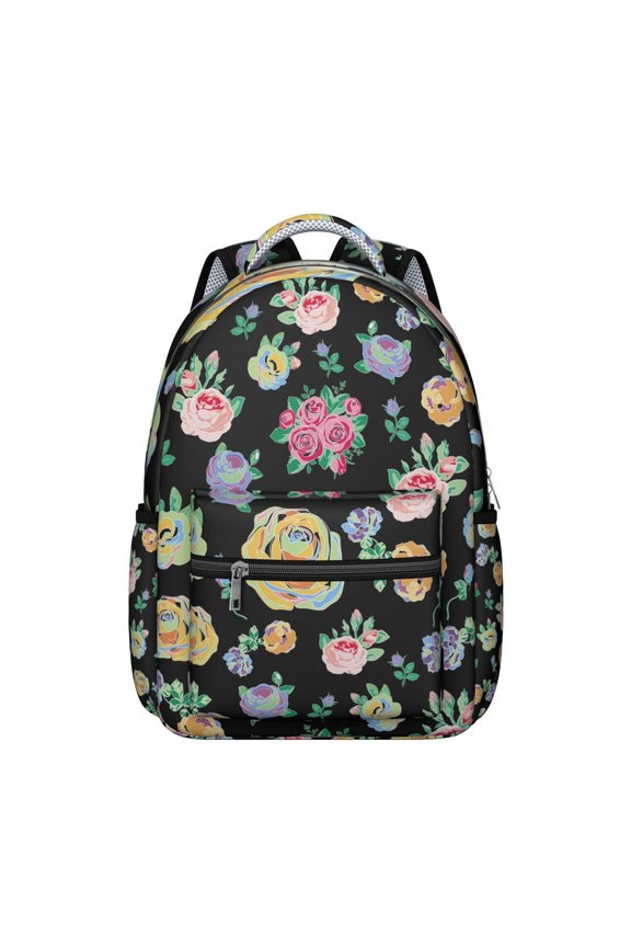 Floral and Bee Artwork School Backpack Comfortable, Durable Students Backpack with Botanical Garden Print and Watercolor Flower Pattern