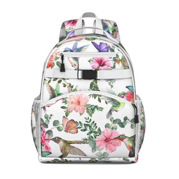 Floral and Bee Artwork School Backpack for Toddlers Adjustable Padded Shoulder Straps Chest Buckle Water-resistant Lightweight Bookbag for Daily Use