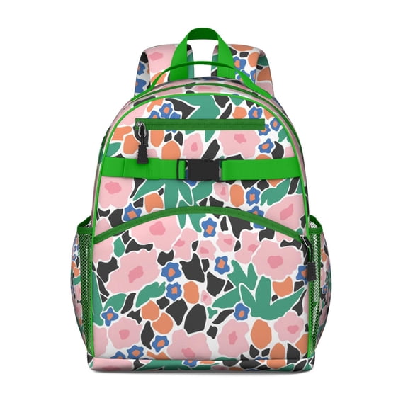 Floral and Bee Artwork School Backpack for Toddlers Adjustable Padded Shoulder Straps Chest Buckle Water-resistant Lightweight Bookbag for Daily Use