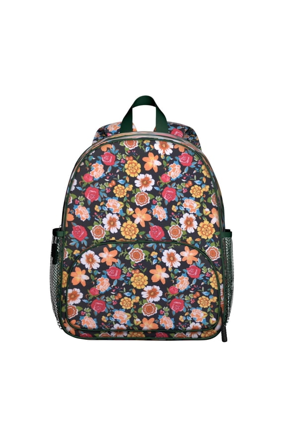 Floral and Bee Artwork Students Backpack - Artistic Watercolor Flower Pattern with Durable Zippers, Lightweight and Waterproof for School Use
